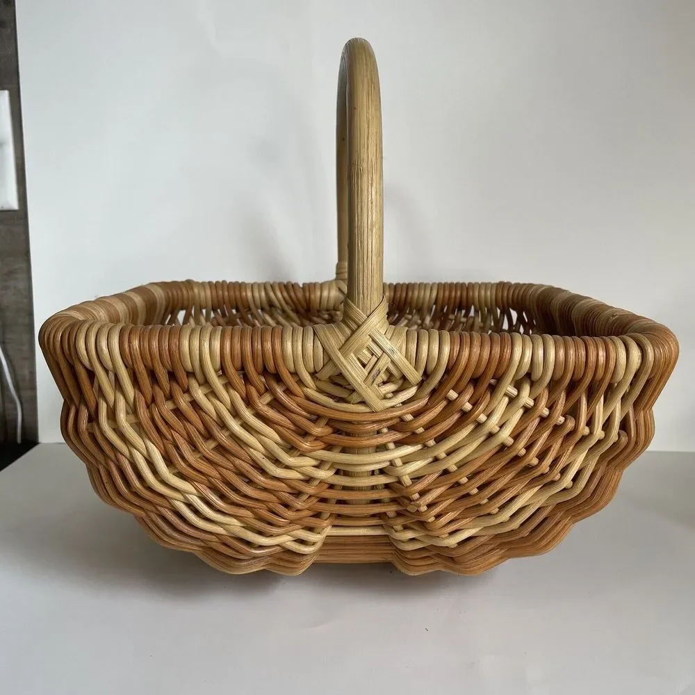 Vtg Buttocks Woven Basket Harvest‎ Egg Gathering Country Farmhouse Primitive